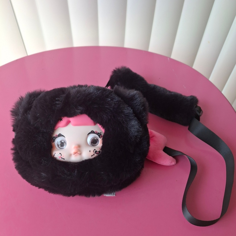 Nommi Collecting Cutie Bag Rock & Roll Bear Crossbody Black Pink Plush Doll Face